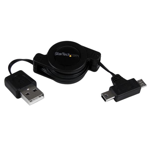 STARTECH Câble Combo USB Rétractable USB vers Micro USB et Mini USB