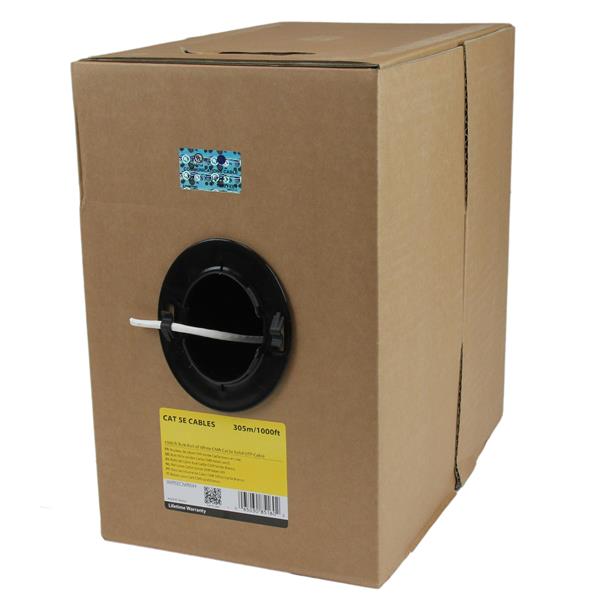 StarTech (WIR5ECMRWH) - Bobine de câble réseau solide UTP Cat5e inifugé CMR (Riser) en vrac - 1 000 pi - Blanc