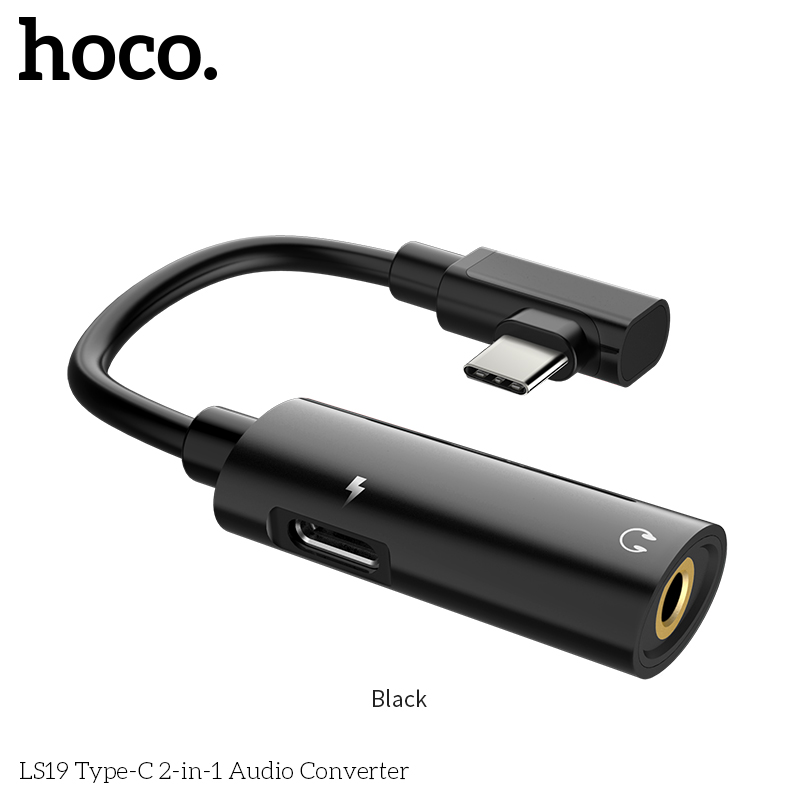 HOCO Type C Charging + 3.5mm AUX Audio 2-in-1 Adapter, Black(Open Box)