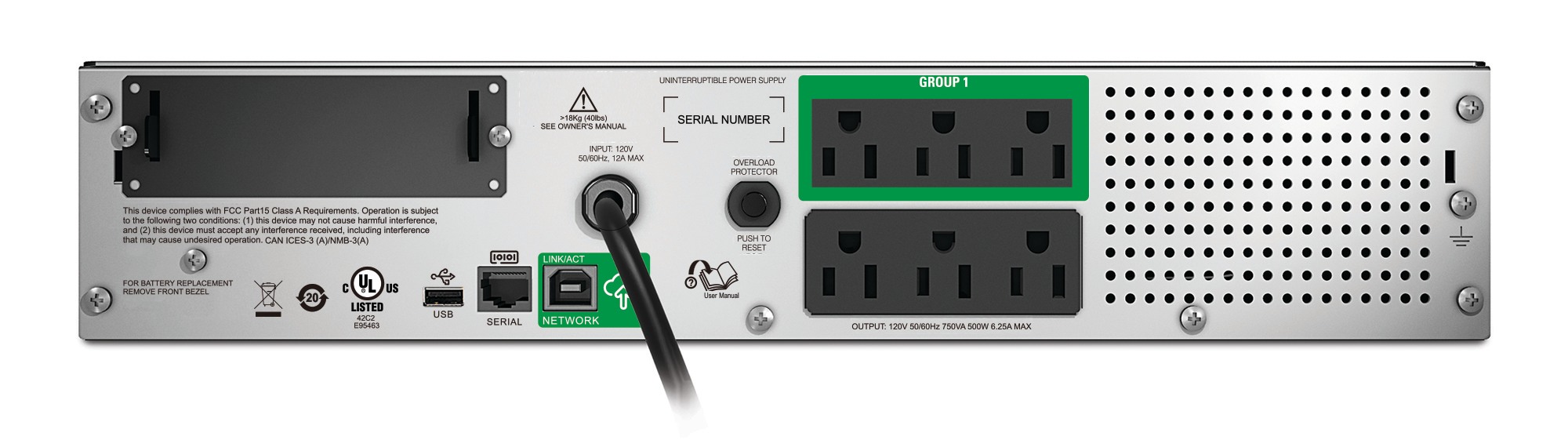 APC Smart-UPS 750 VA 2U montable en rack - 120 V SmartConnect (SMT750RM2UC) - Entrée 120 V NEMA 5-15, sorties : 6 x NEMA 5-15R