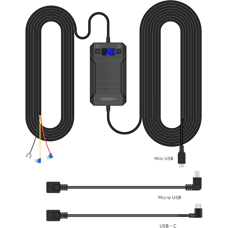GekoGear Smart Hardwire Kit Pro pour Dash Cam avec Mini, Micro USB, USB