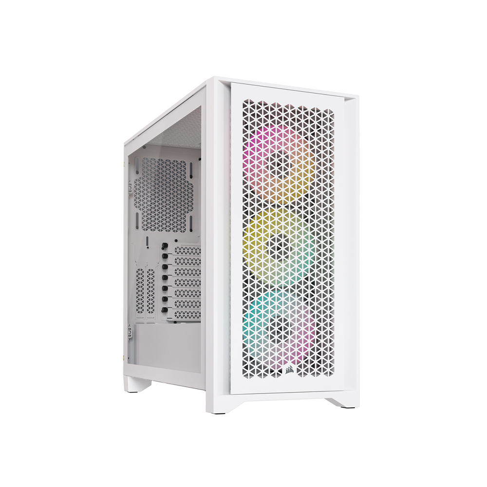 CORSAIR iCUE 4000D RGB Airflow Mid-Tower Case, True White - 3x AF120 RGB ELITE White Fans - iCUE Lighting Node PRO Controlle...