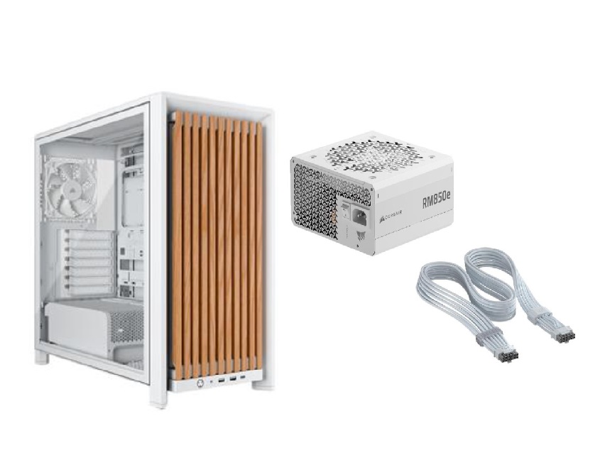 CORSAIR FRAME 4000D WOOD RS + RM850e PSU + FREE ThermalProtect Cable, White