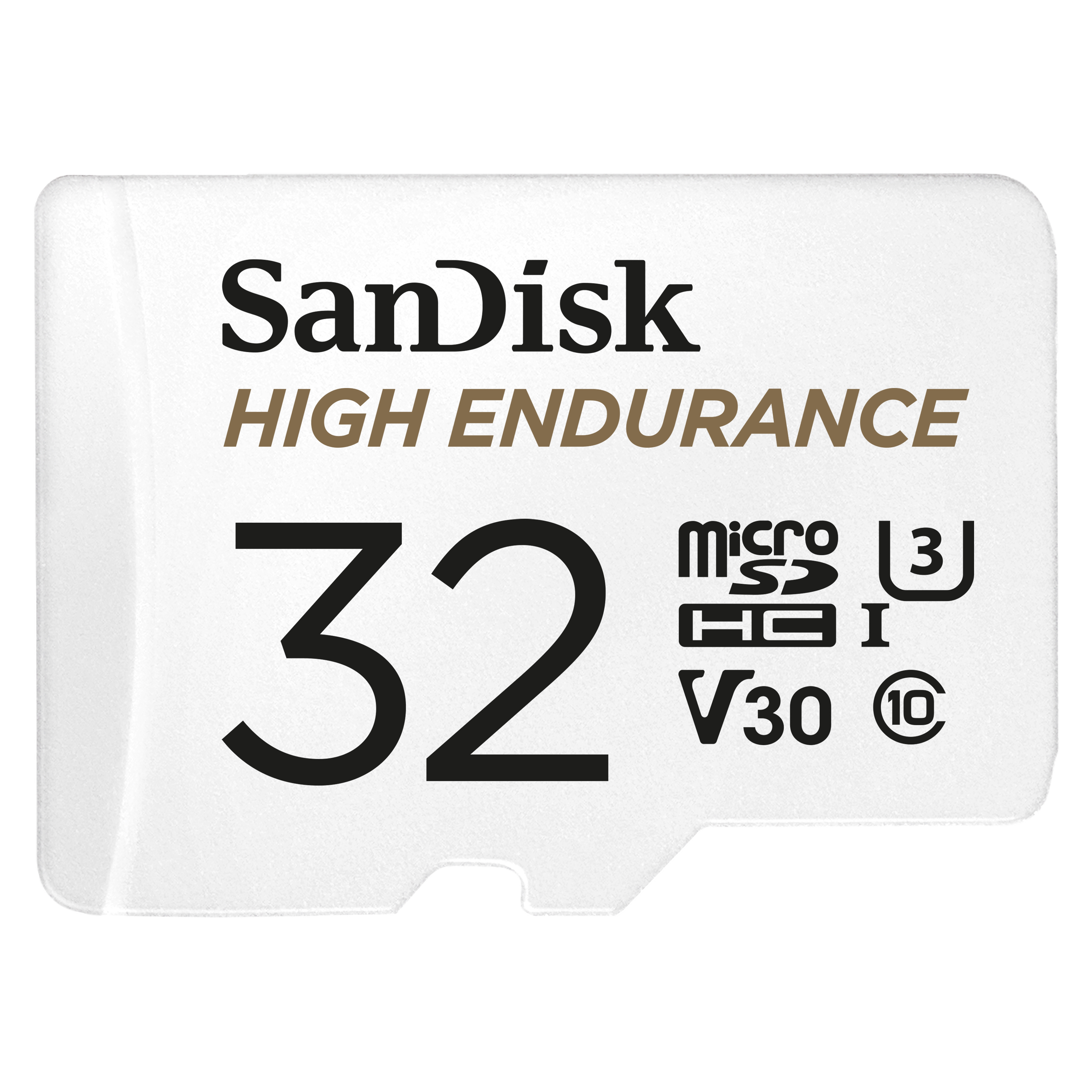 Carte microSD SanDisk High Endurance de 32 Go, 100/40 Mo/s, U3 V30 C10, blanche