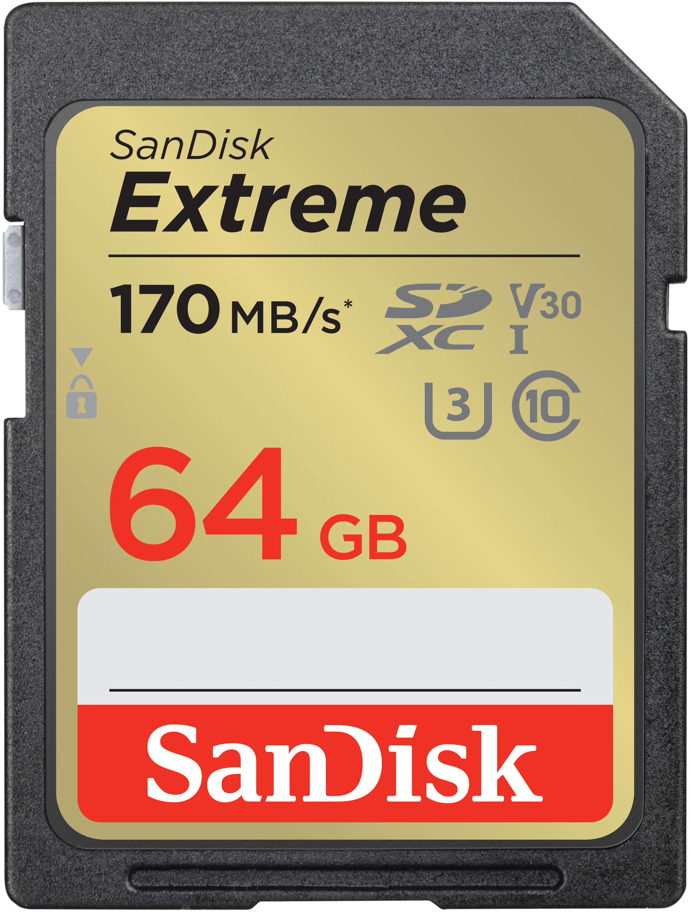 SanDisk Extreme SD 64 Go 170/80 Mo/s RW C10 UHS U3 V30 Or