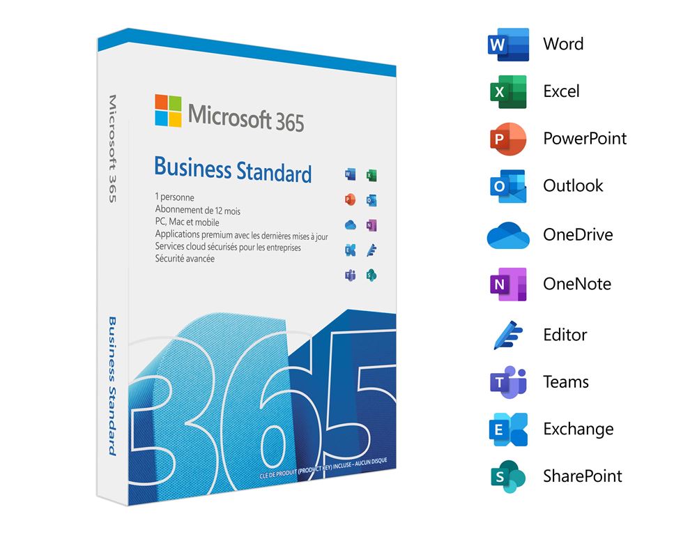 Microsoft 365 Business Standard - 1 User 1-Year Subscription - French - no Disc - Activation Key Only - Retail Pack (KLQ-00218)