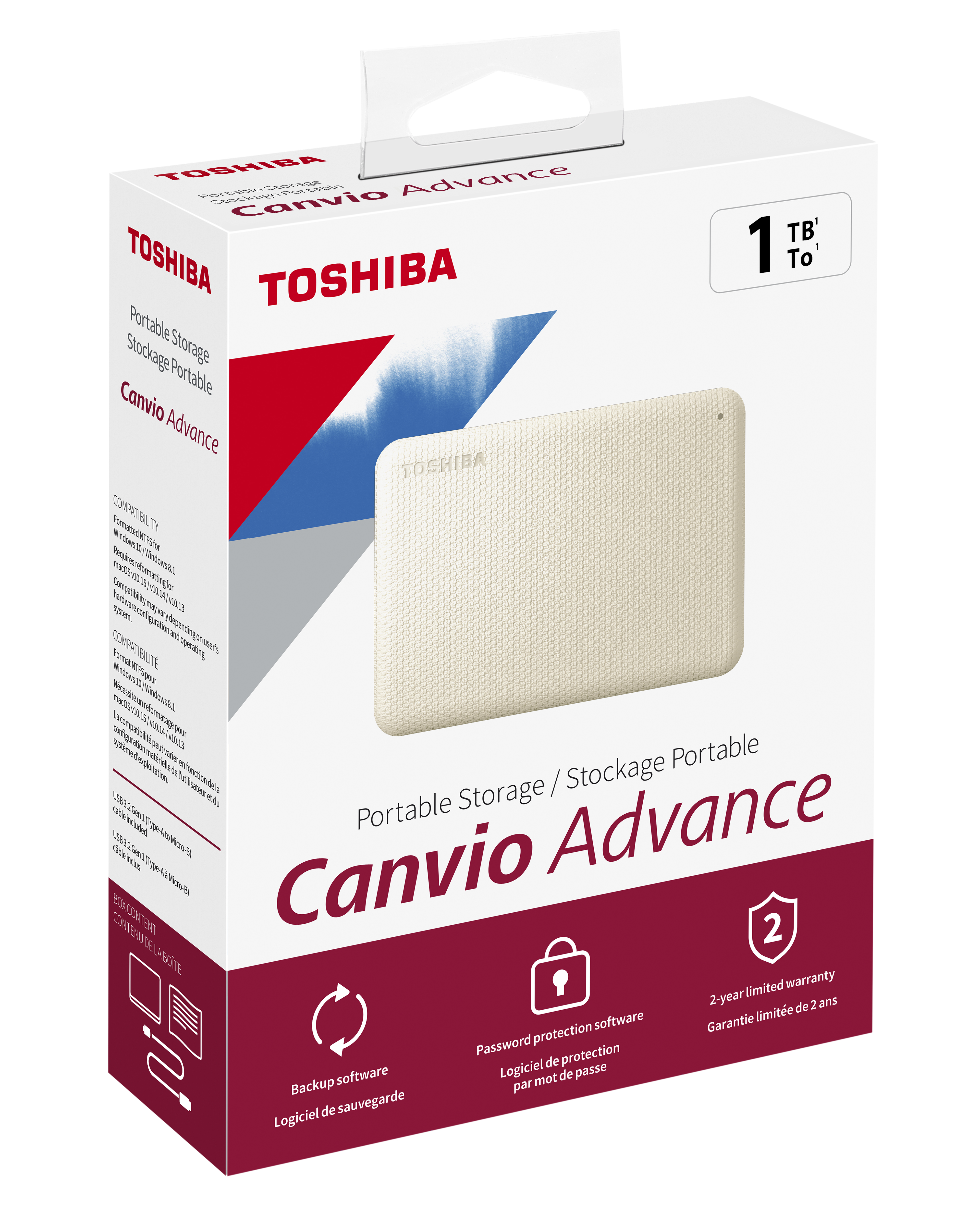 Toshiba Canvio 1TB Advance Portable External Hard Drive USB3.0 White(Open Box)