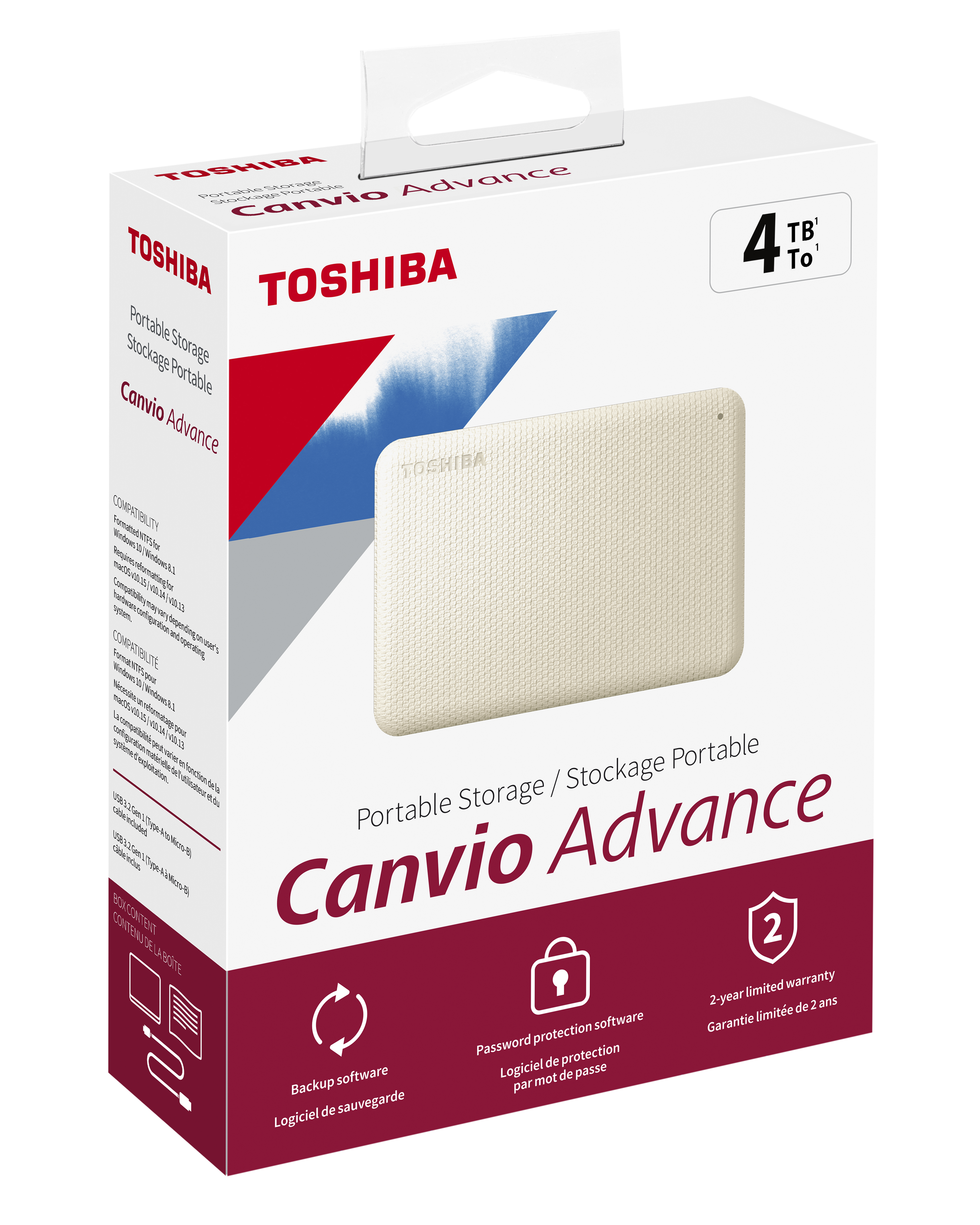 Toshiba Canvio 4TB Advance Portable External Hard Drive USB3.0 White