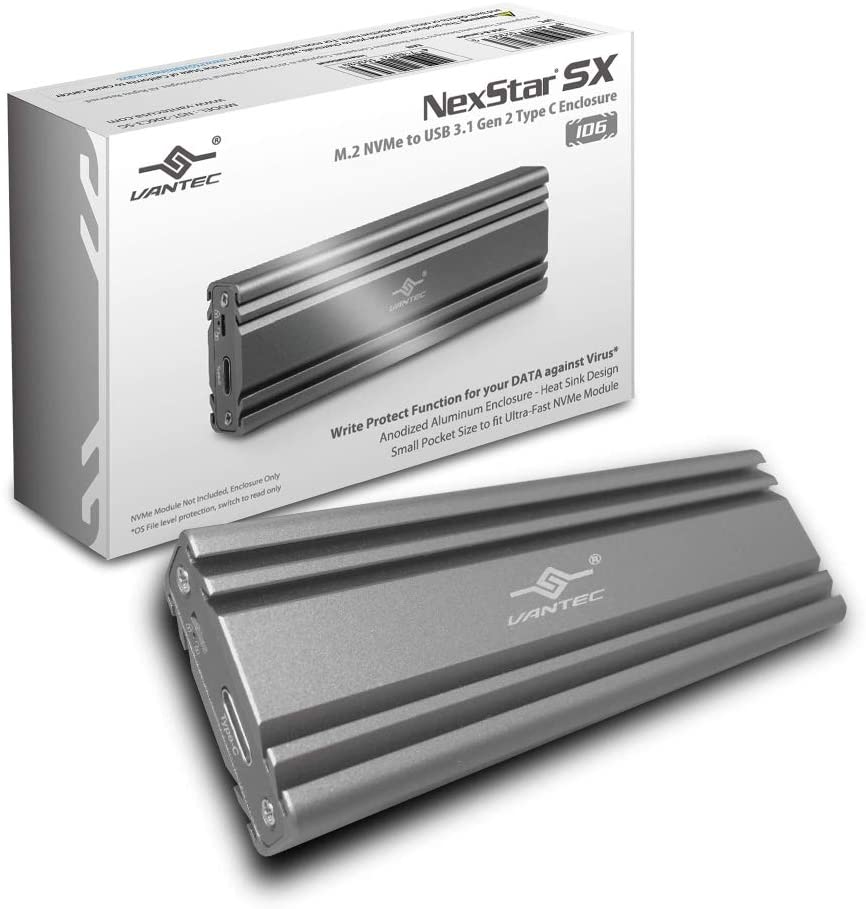 Vantec (NST-206C3-SG) M.2 Nvme SSD to USB 3.1 Gen 2 Type C Enclosure with C to C Cable, Space Gray Color, ID6