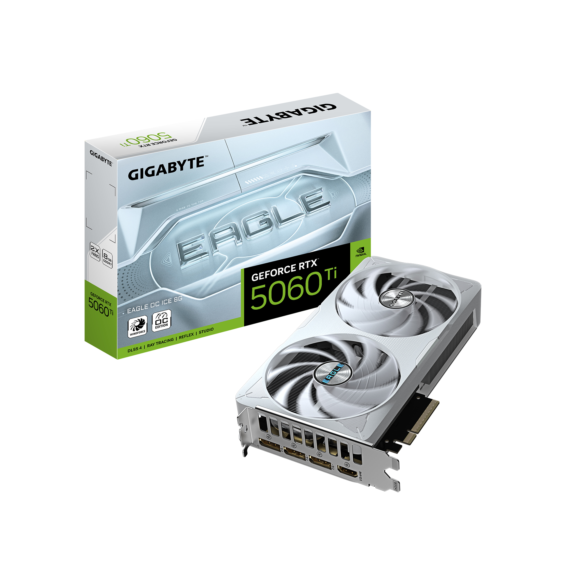Carte graphique GIGABYTE GeForce RTX 5060 Ti EAGLE OC ICE 8G, 8 Go GDDR7 128 bits, PCIe 5.0, système de refroidissement WIND...