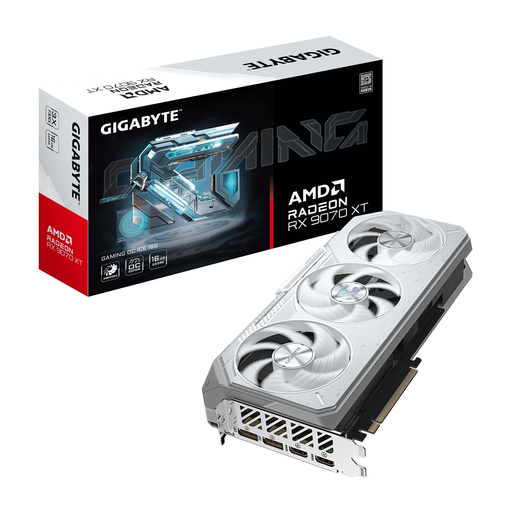 GIGABYTE Radeon RX 9070 XT GAMING OC ICE GDDR6 Trois ventilateurs