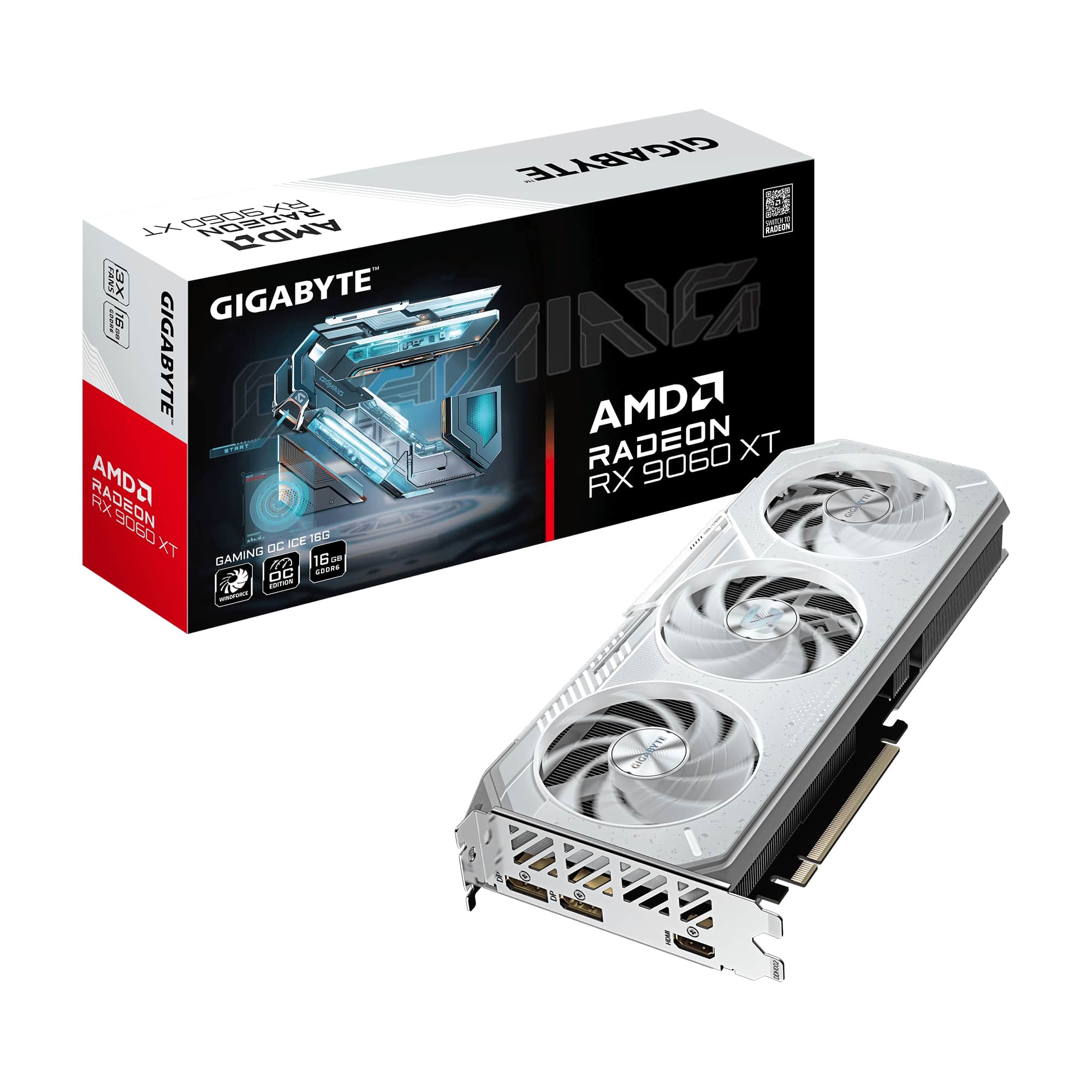 GIGABYTE Radeon RX 9060 XT GAMING OC ICE GDDR6 Trois ventilateurs