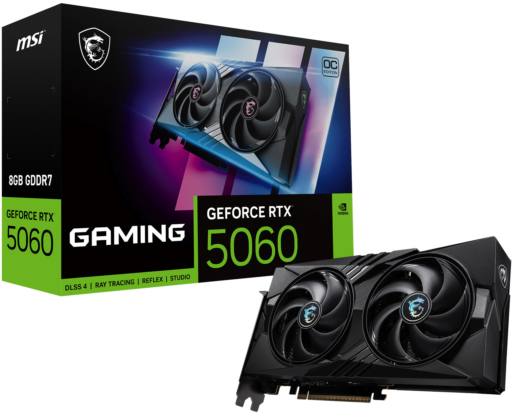 Carte graphique MSI GeForce RTX 5060 8G GAMING OC, GDDR6 8G, PCI-E 5.0, 128 bits, 8 broches