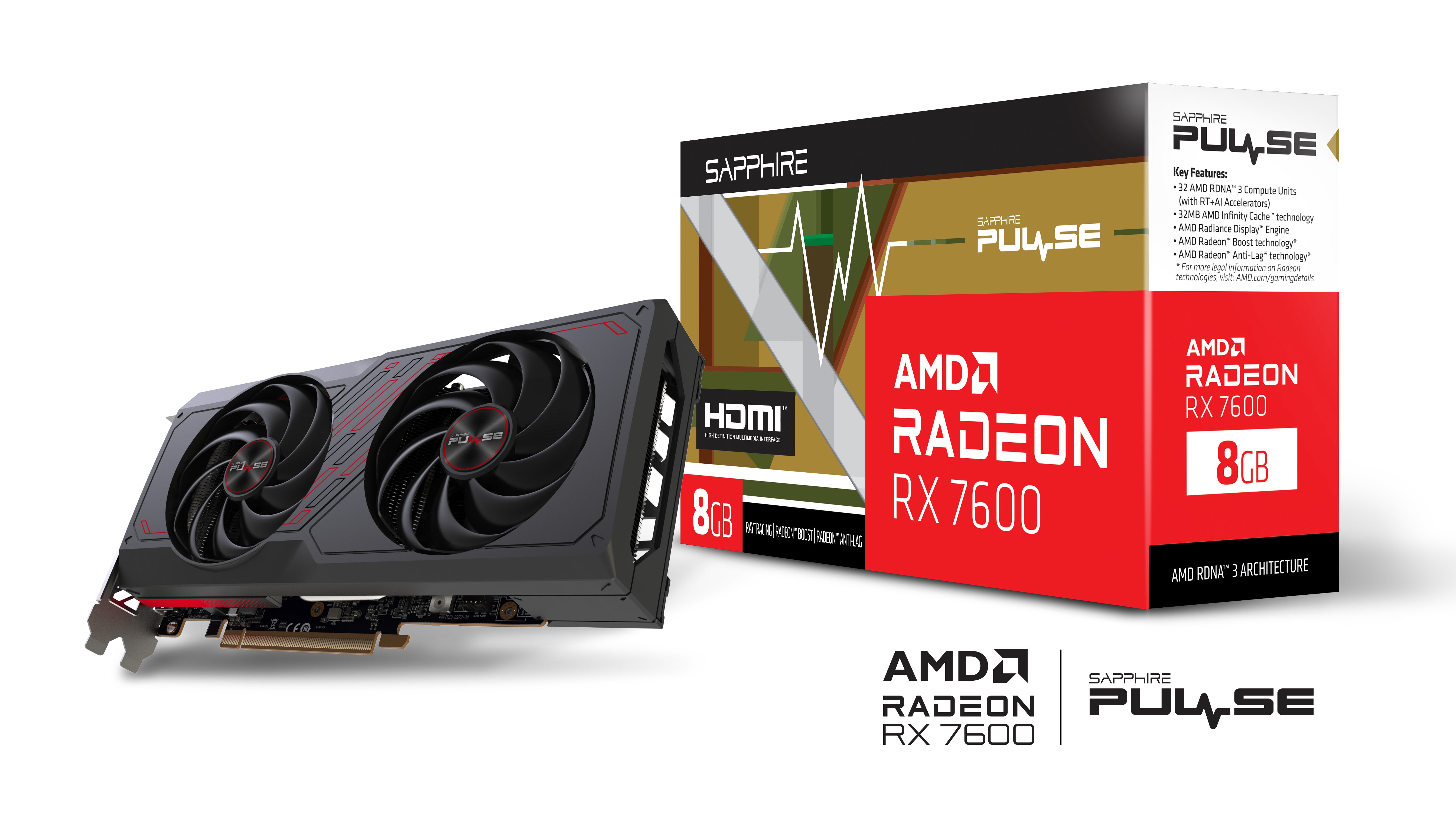 SAPPHIRE PULSE AMD Radeon™ RX 7600 8 Go GDDR6 Carte graphique de jeu(Open Box)