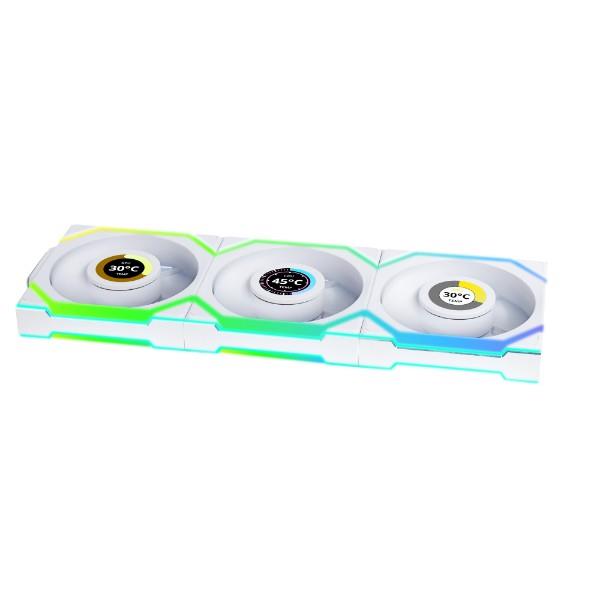 LIAN LI UNI FAN SL WIRELESS RGB LCD Blanc 3x 12cm Pack Ventilateur avec Contrôleur