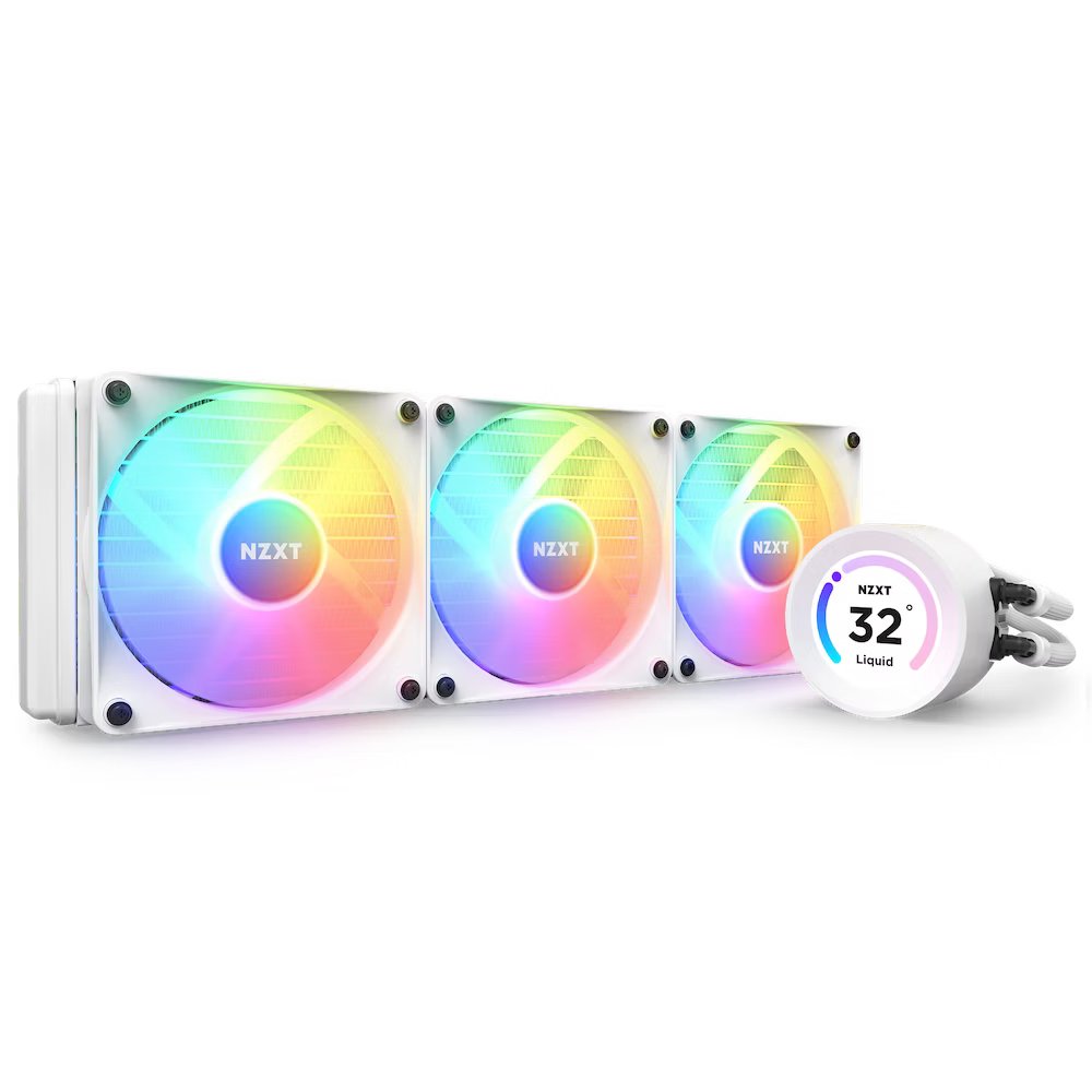 NZXT Kraken 360 Elite RGB - Refroidisseur liquide AIO de 360 mm avec affichage, contrôleur RGB et ventilateurs RGB (blanc)