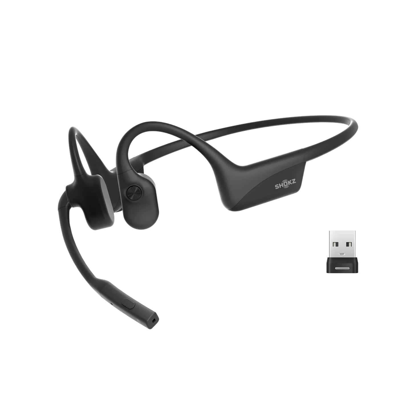 SHOKZ Casque d’écoute stéréo à conduction osseuse OpenComm2 2025, noir