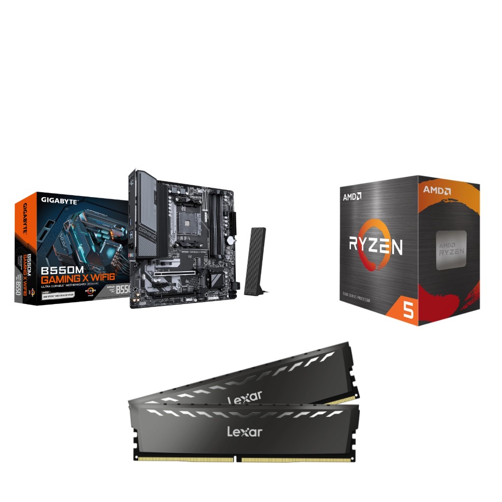 AMD Ryzen 5 5500 CPU + GIGABYTE B550M GAMING X WIFI6 Motherboard + Lexar THOR 16GB DDR4 RAM
