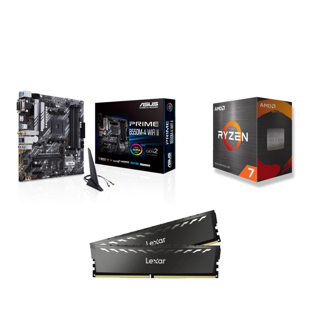 AMD Ryzen 7 5800X CPU + ASUS Prime B550M-A WIFI II Motherboard + Lexar THOR 16GB (2x8GB) DDR4 CL16 RAM