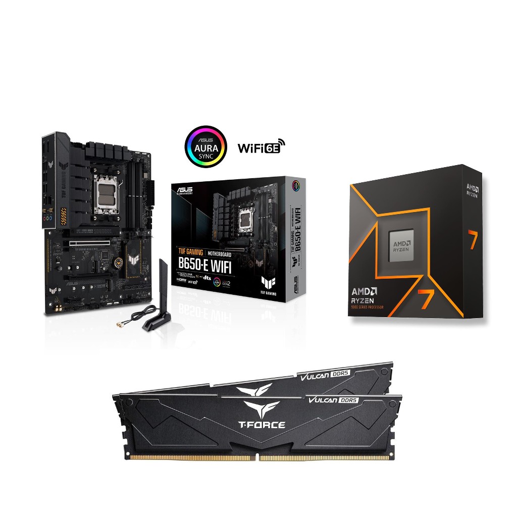 AMD R7 9700X CPU +  ASUS TUF GAMING B650-E WIFI Motherboard + T-Force 32GB D5 6000MHz CL30 RAM BundleSpecial