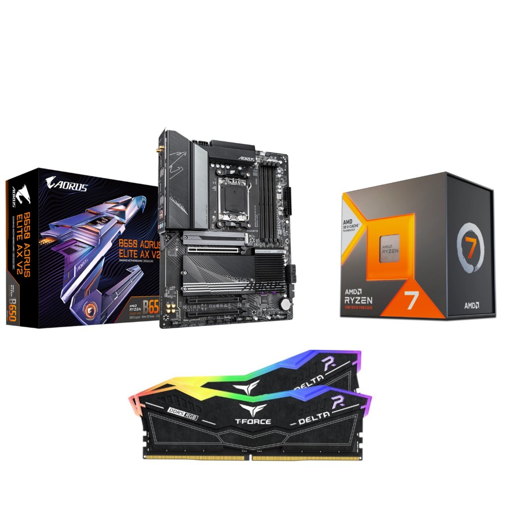 AMD R7 7800X3D CPU + GIGABYTE B650 AORUS ELITE AX V2 Motherboard + T-Force RGB 32GB D5 6000MHz CL30 RAM