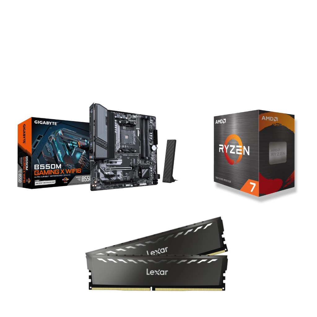 AMD Ryzen 7 5800XT CPU + GIGABYTE B550M GAMING X WIFI6 Motherboard + Lexar THOR 16GB (2x8GB) DDR4 3200MHz CL16 RAM