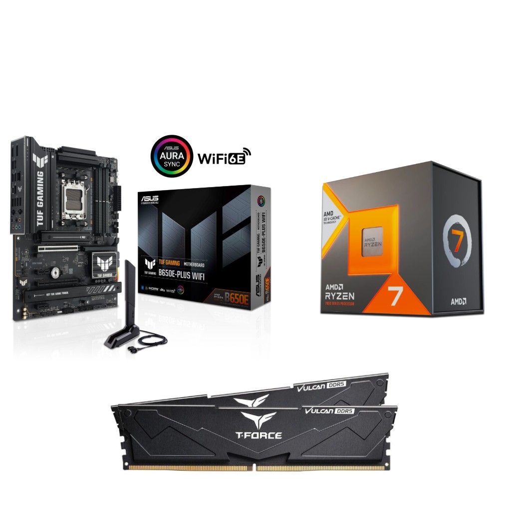 AMD R7 7800X3D CPU + ASUS TUF GAMING B650E-PLUS WIFI Carte mère + T-Force 32GB D5 6000MHz CL30 RAM