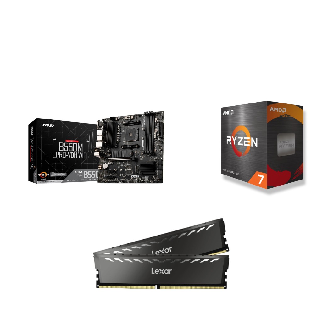 AMD Ryzen 7 5800X CPU + MSI B550M PRO-VDH WIFI Motherboard + Lexar THOR 16GB (2x8GB) DDR4 CL16 RAM