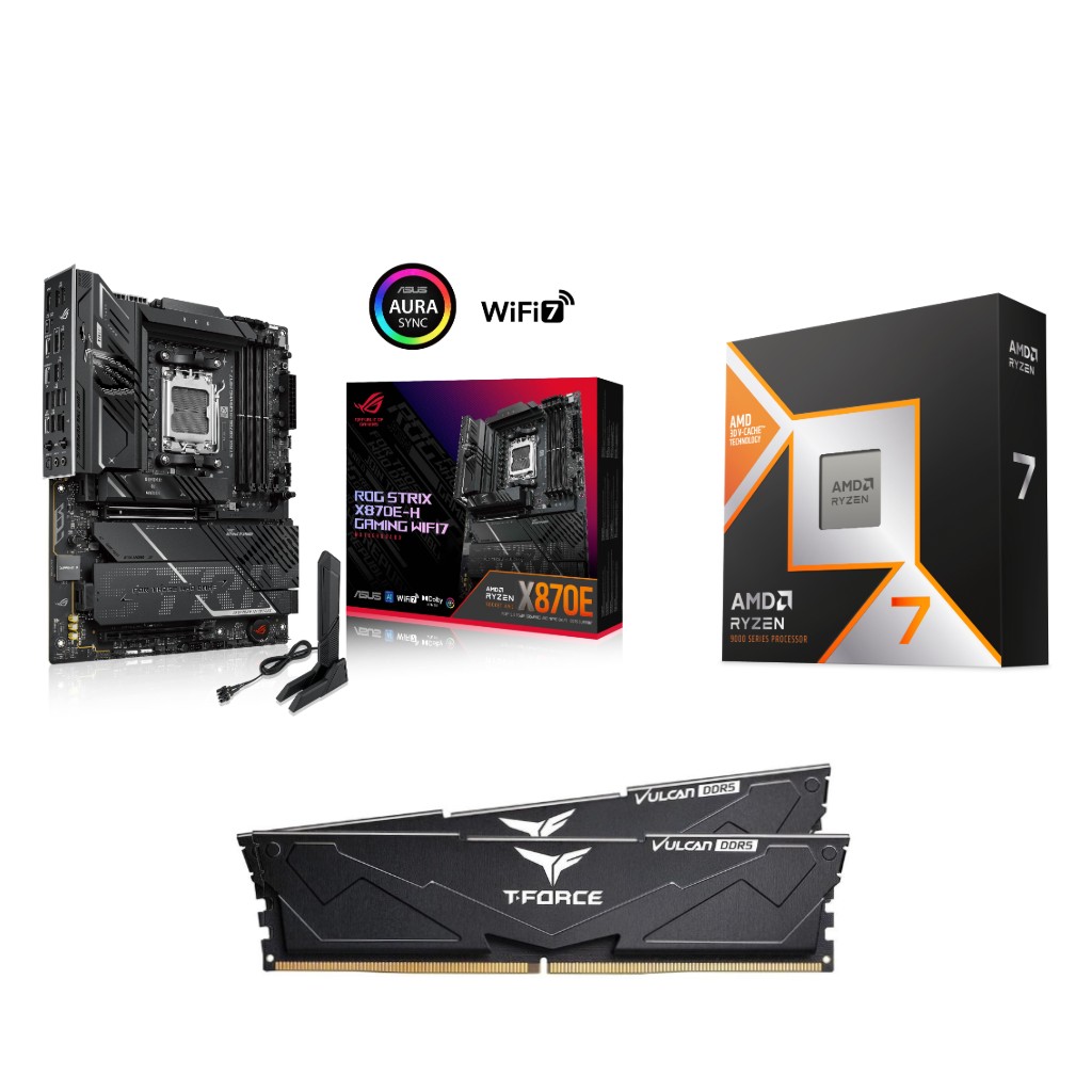 AMD R7 9800X3D CPU + ASUS ROG STRIX X870E-H GAMING WIFI7 Motherboard + T-Force 32GB D5 6000MHz CL30 RAM