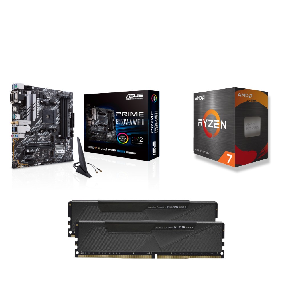 AMD Ryzen 7 5800XT CPU + ASUS Prime B550M-A WIFI II Motherboard + KLEVV BOLT X 16GB DDR4 3200MHz CL16 RAM