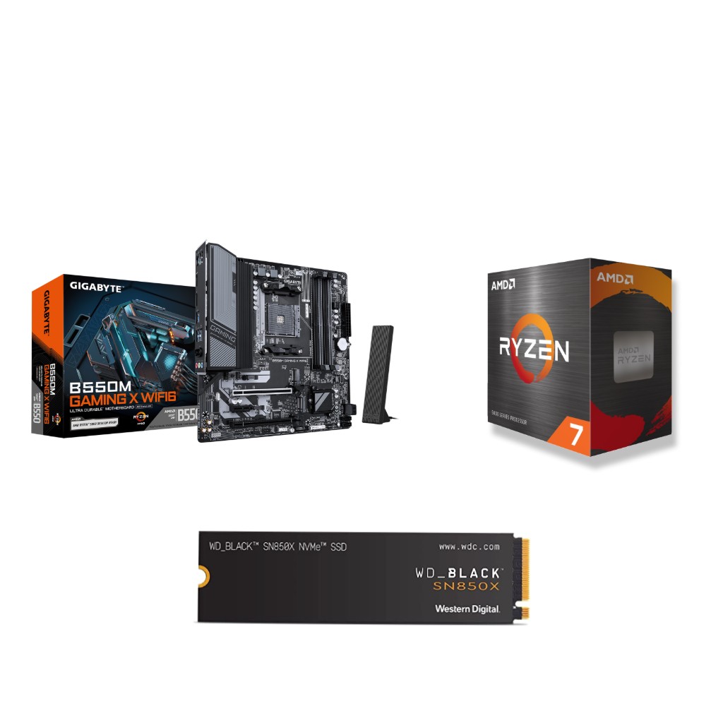 AMD Ryzen 7 5800X CPU + GIGABYTE B550M GAMING X WIFI6 Carte mère + WD Black SN850X 1TB M.2
