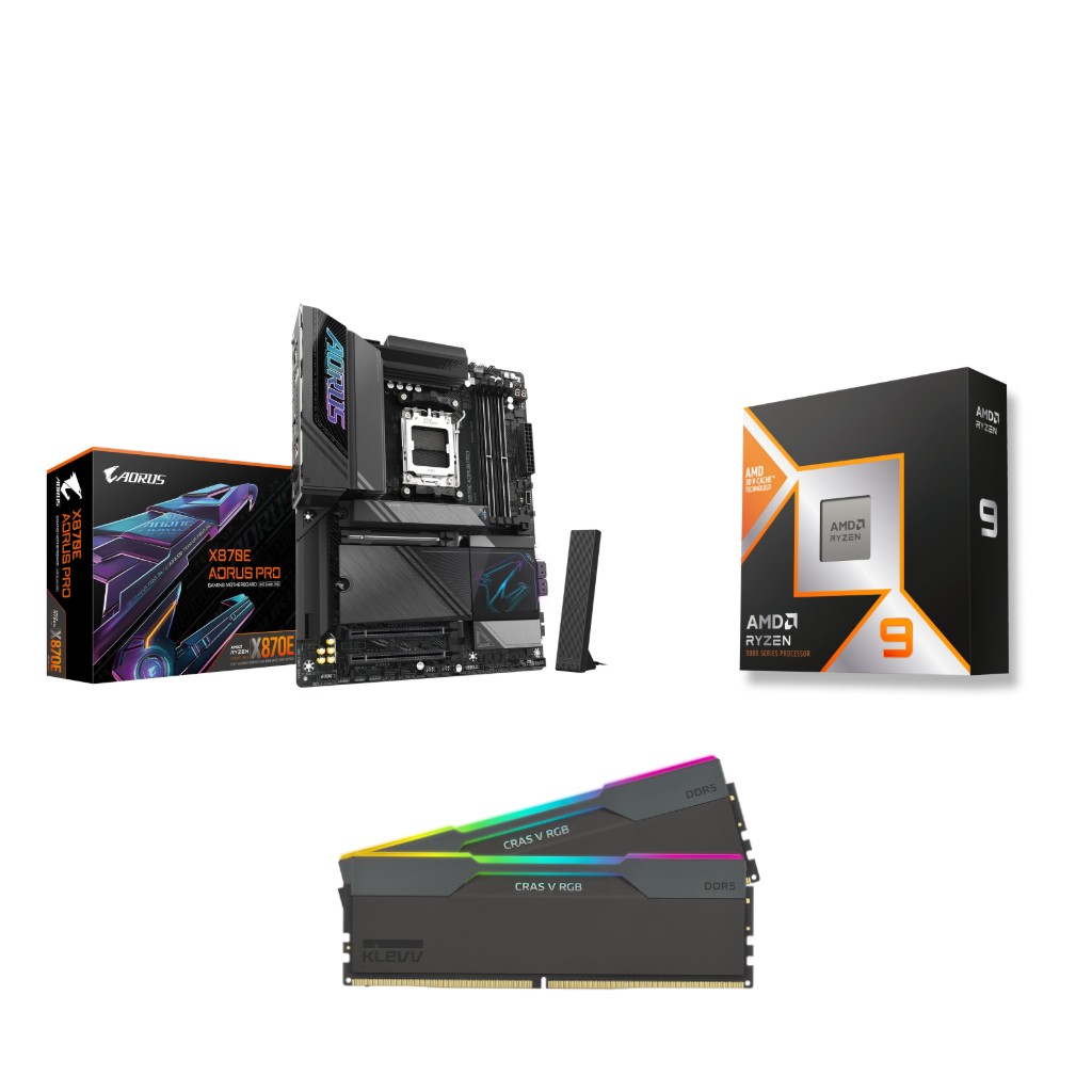 AMD R9 9950X3D CPU + GIGABYTE X870E AORUS PRO Motherboard + KLEVV RGB 32GB 6000MHz CL28 RAM