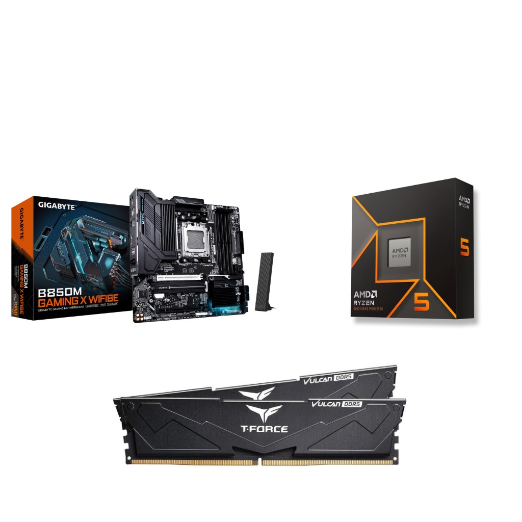 AMD Ryzen 5 9600X CPU + GIGABYTE B850M GAMING X WIFI6E Motherboard + T-Force 32GB D5 6000MHz CL30 RAM