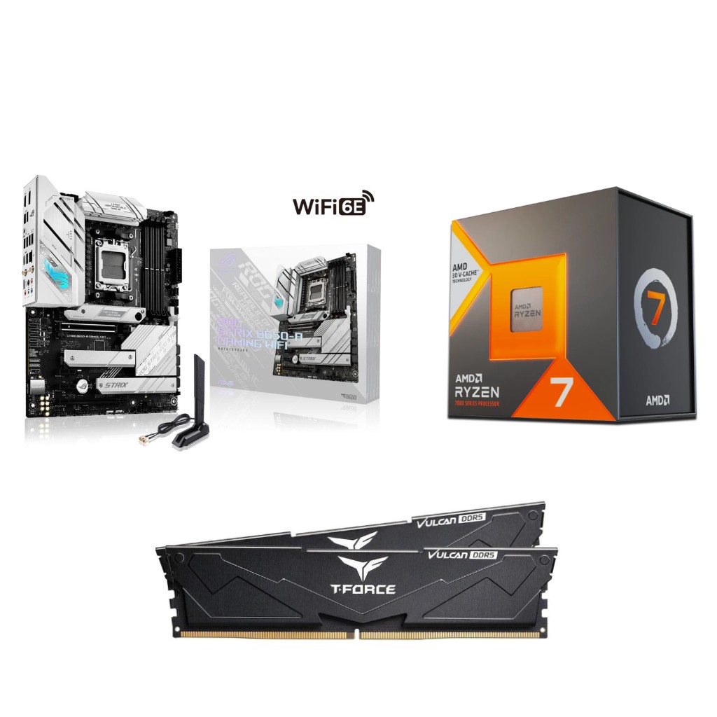 AMD R7 7800X3D CPU + ASUS ROG STRIX B650-A GAMING WIFI Motherboard + T-Force 32GB D5 6000MHz CL30 RAM