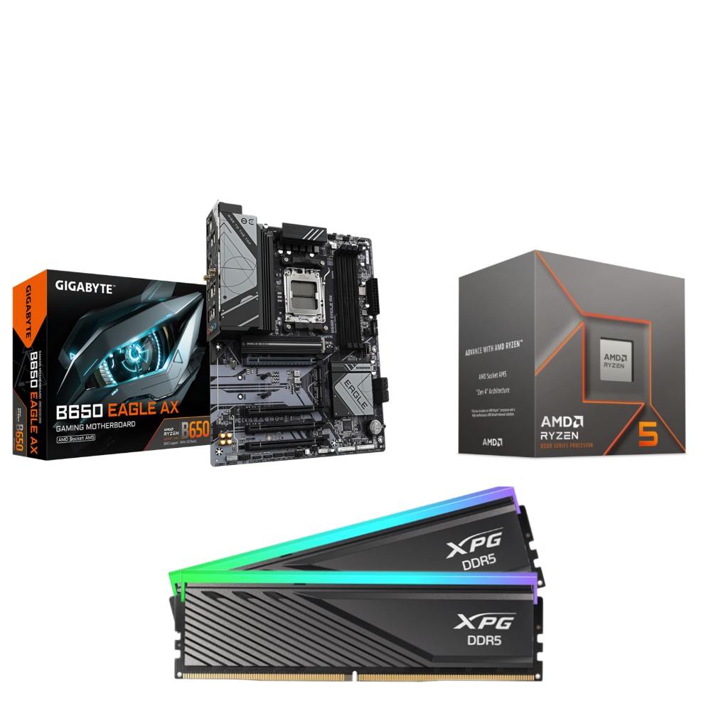 AMD Ryzen 5 8400F CPU + GIGABYTE B650 EAGLE AX Motherboard + XPG Lancer Blade RGB 16GB DDR5 5600MHz CL46 RAM