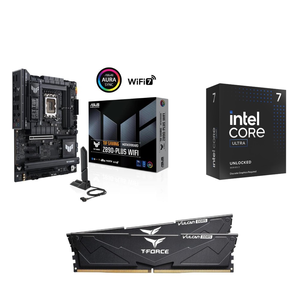 Intel Core Ultra 7 265KF + ASUS TUF GAMING Z890-PLUS WIFI + T-Force 32GB D5 6000MHz CL30 RAM