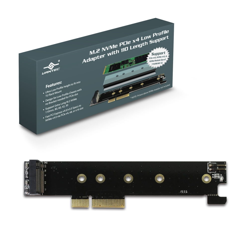 Vantec M.2 NVMe PCIe x4 Low Profile Card with 22110 Length Support