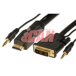 iCAN (HDA-28-GF-10) - Câble HDMI-DVID 28AWG avec ferrites or + stéréo - 10 pi (pour lecteurs PC/DVD avec sortie audio vers T...