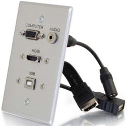 Cables To Go (39707) - Plaque murale audio 3,5 mm / USB / HDMI / VGA à commande unique - Aluminium