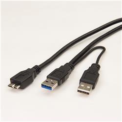 iCAN (USB3SSAAMCB-6Y) - Câble 24/28AWG USB3.0 A mâle vers microB mâle avec diviseur d'entrée d'alimentation USB 2.0 type A p...