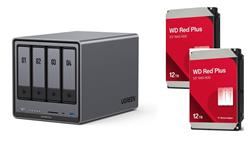 UGREEN DXP4800 Plus 4-Bay NAS (Diskless) + 2x WD Red Plus 12 TB Hard Drive SATA (SATA/600) 7200rpm (WD120EFGX)