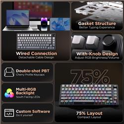 Yunzii B75 Wired RGB Black Gaming Keyboard Pre-lubed Tactile Switch(Open Box)