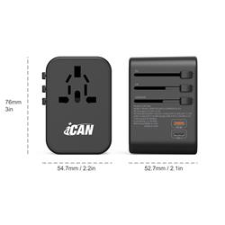 iCAN 35.5W 5-Port Universal Travel Adapter with 2 USB-C and 3 USB-A
