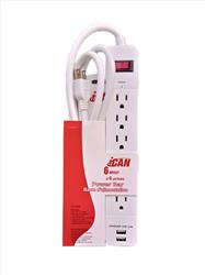 iCAN 6 Outlets 2 USB-A Surge Protector with 6ft Cord(Open Box)
