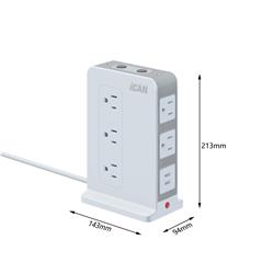 iCAN 11 Outlets 2 USB-A Tower Surge Protector with 5ft Cord