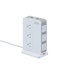 iCAN 11 Outlets 2 USB-A Tower Surge Protector with 5ft Cord