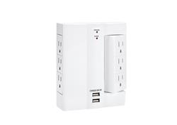 iCAN 6 Outlets 2 USB-A Rotatable Wall Tap Surge Protector,Black
