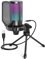 Fifine A6V RGB USB Microphone with Filter & Tripod