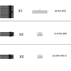 Câble d'extension de câble iCAN PSU, tressé, noir, avec kit de peigne | 1x 24 broches (20+4) | Processeur 2x 8 broches (4+4)...