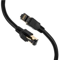 iCAN CAT7 Ethernet Patch Cable, High Speed 10Gbps 600MHz,  Double Shielded S/FTP 26AWG, Gold Plated, 1FT, Black